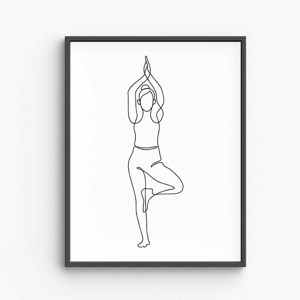 Yoga Tree Pose Woman Arms Raised Line Drawing Zen Mindfulness Wall Decor Poster