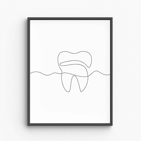 Minimalist Tooth Line Art Dental Health Drawing Wall Decor Modern Dentist Office Poster Elegant Oral Care Illustration