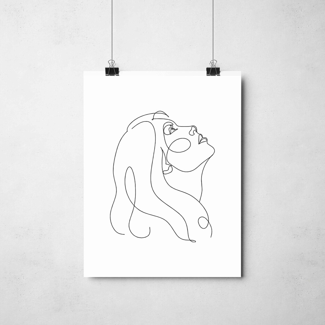 Woman Face Flowing Hair Minimalist Line Art Elegant Drawing Poster - Image 2