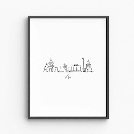 Kiev Ukraine City Skyline Single Line Drawing Minimalist Travel Poster