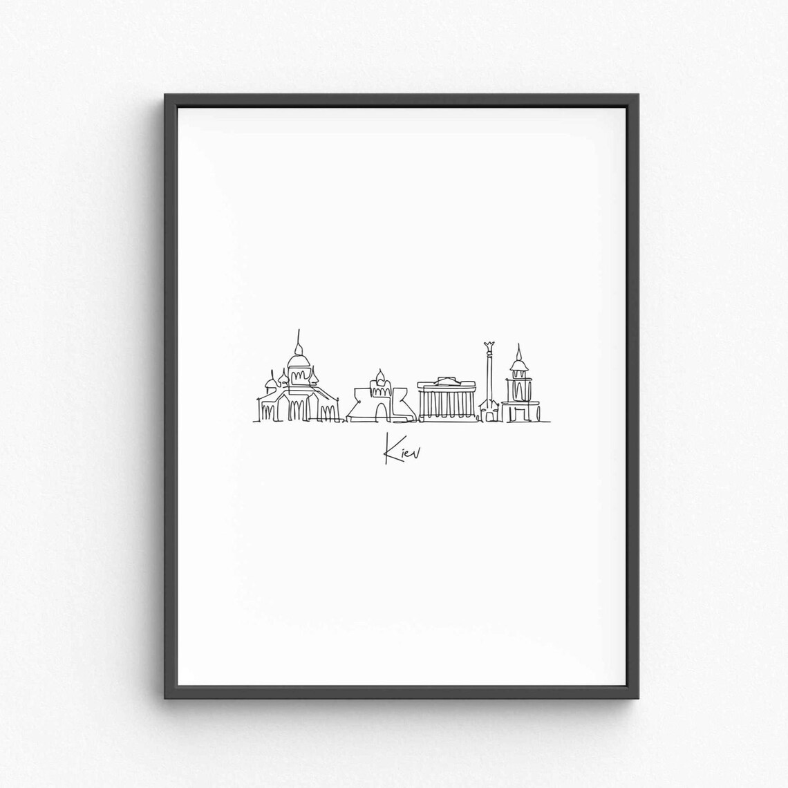 Kiev Ukraine City Skyline Single Line Drawing Minimalist Travel Poster