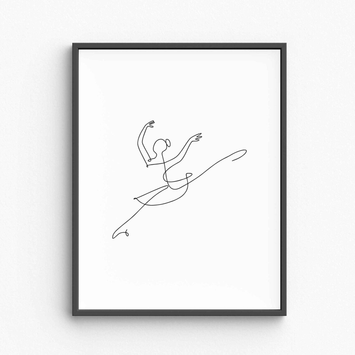 Ballerina Leaping Midair Graceful Dance Continuous Line Art Poster
