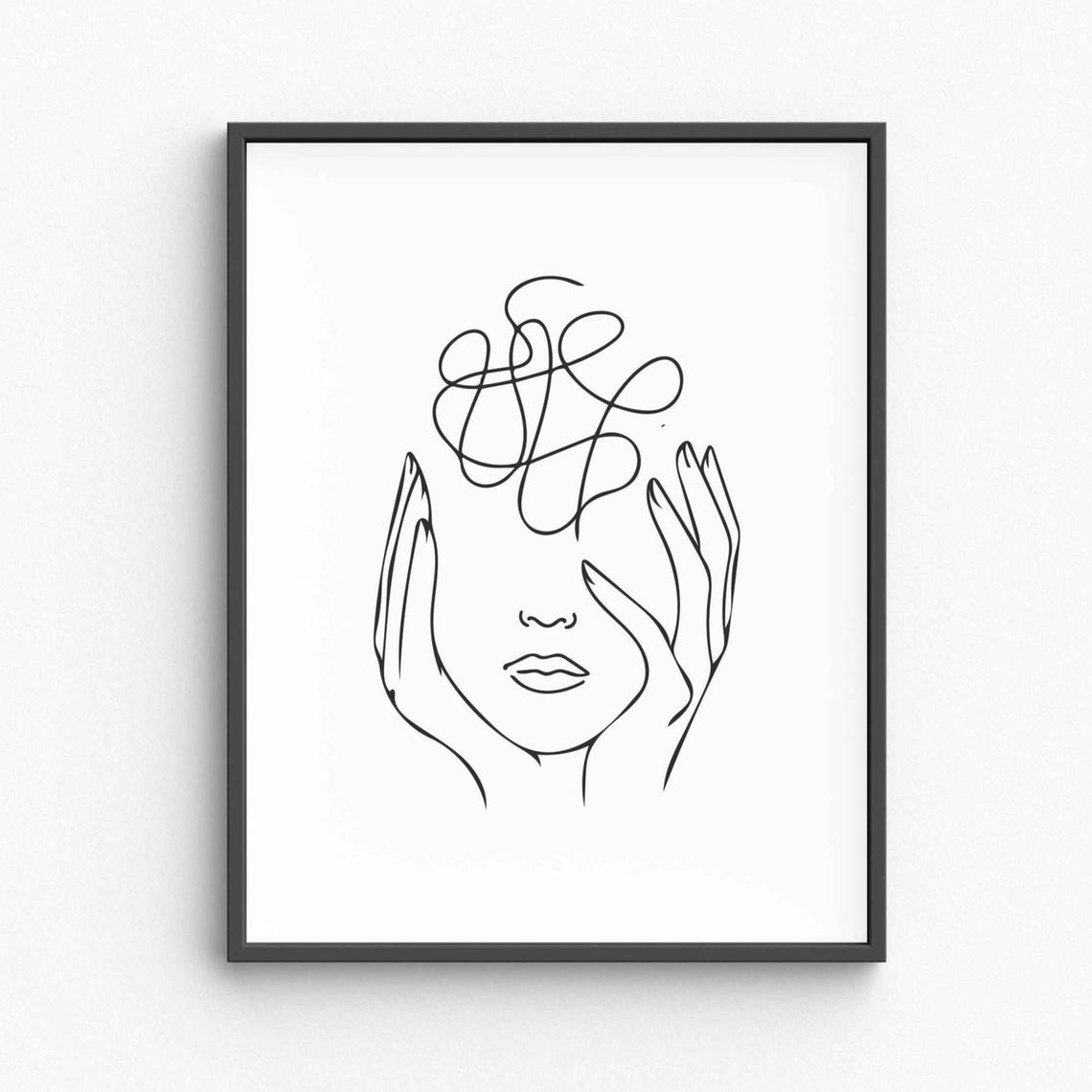 Minimalist Abstract Woman Face Line Art Elegant Female Portrait Drawing Modern Wall Decor One Illustration