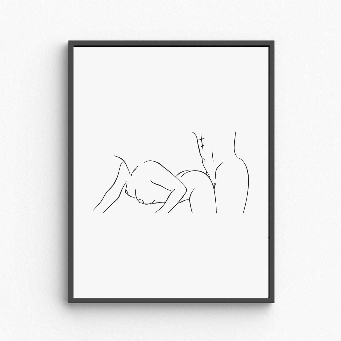 Intimate Couple Line Art Romantic Embrace Minimalist Figure Poster