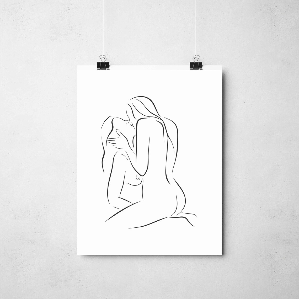 Nude Couple Kissing Line Art Intimate Embrace Sensual Figure Poster - Image 2