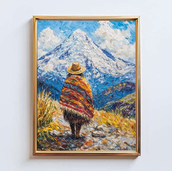 Peru Andean Woman Cordillera Blanca South America Mountain Impasto Art