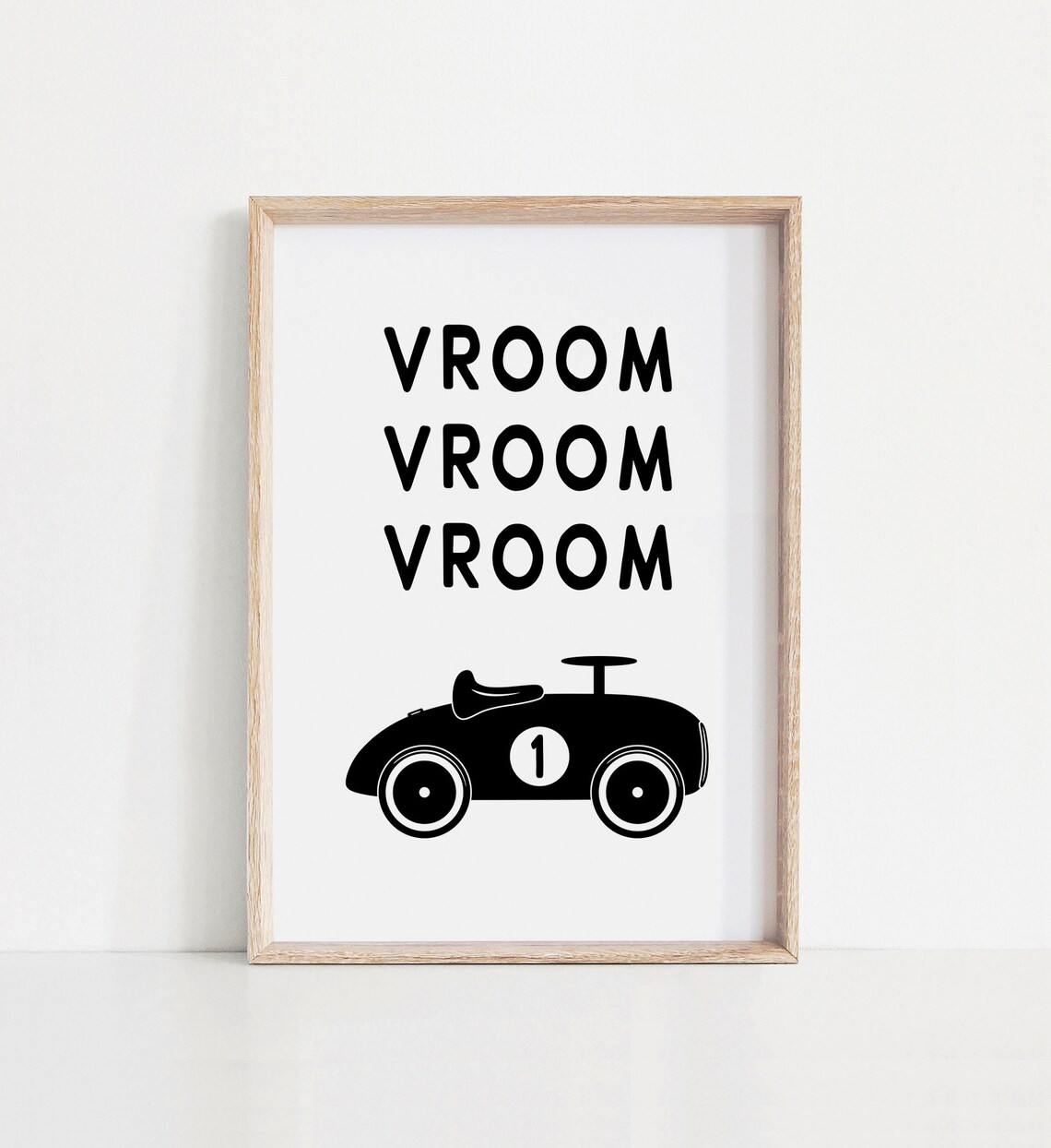 Vroom Vroom Race Car Monochrome Vintage Racer Kids Poster Decor - Image 3