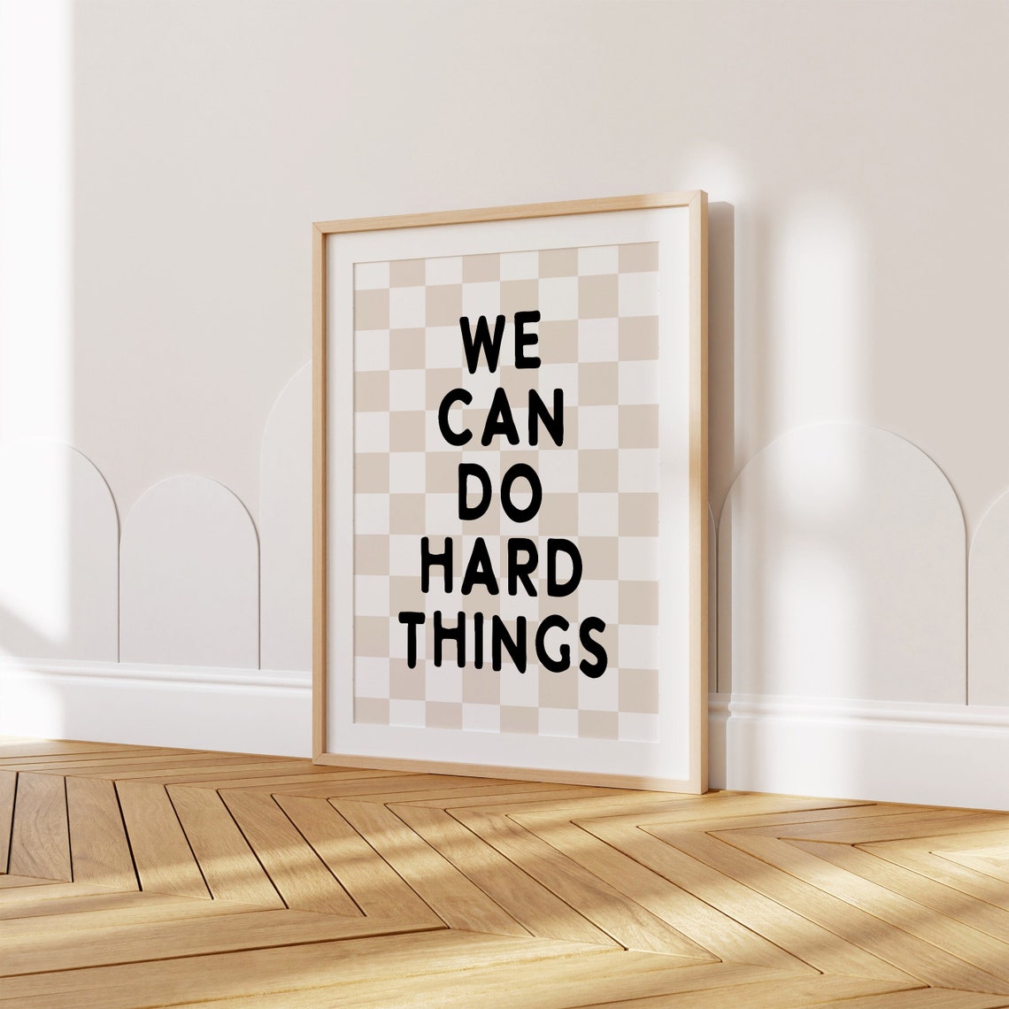 We Can Do Hard Things Bold Quote Beige Checkerboard Kids Poster - Image 2