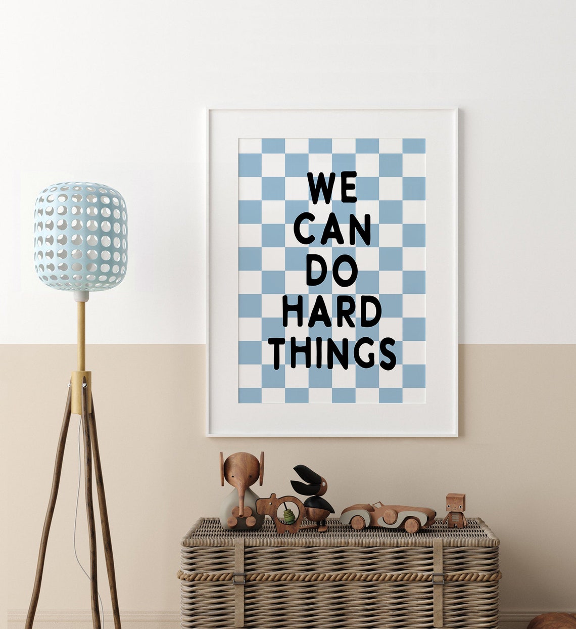 We Can Do Hard Things Quote Blue Checkerboard Boys Room Poster - Image 4