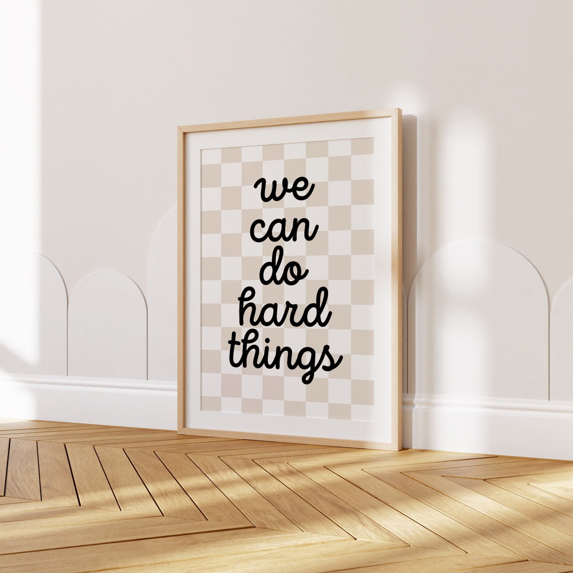 We Can Do Hard Things Script Quote Beige Checkerboard Poster - Image 2