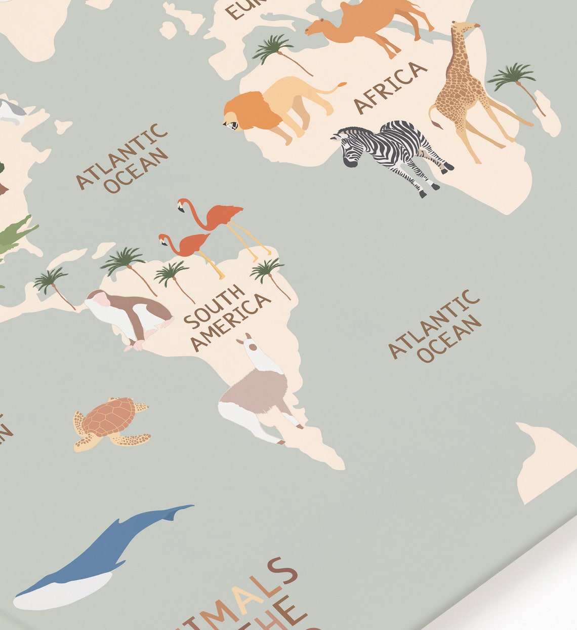 Animals Of The World Sage Nursery World Map Educational Poster Decor - Image 3