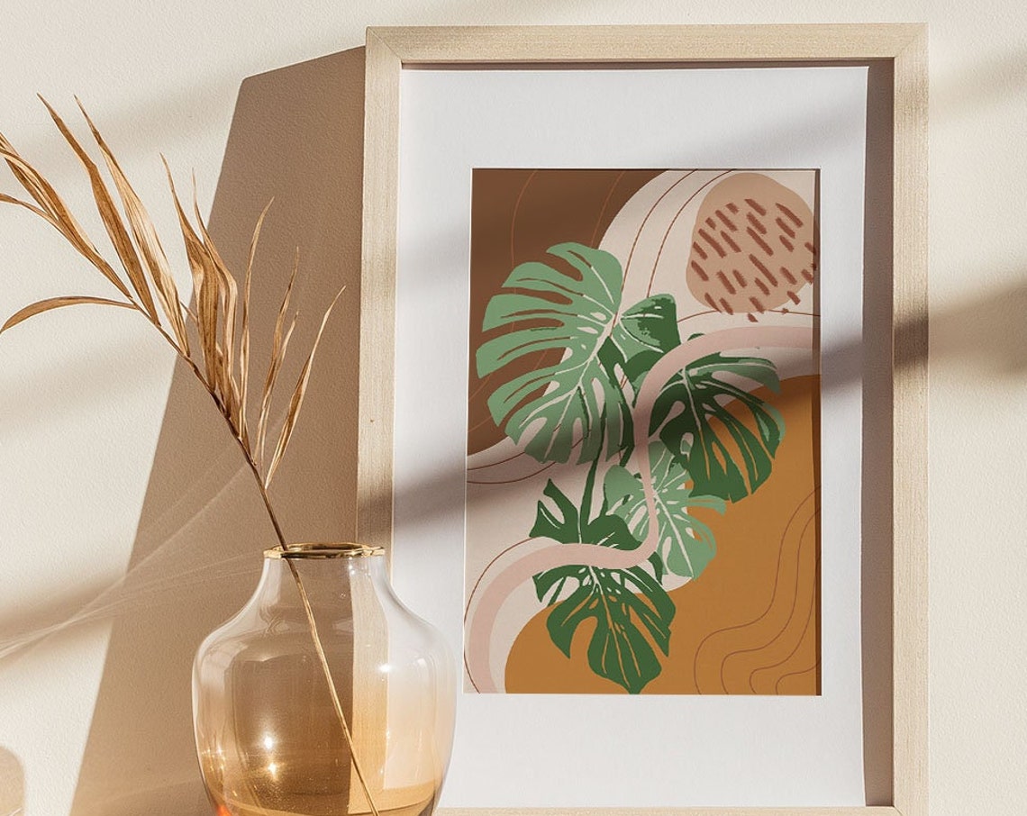 Monstera Leaves Terracotta Abstract Modern Boho Style Poster - Image 2