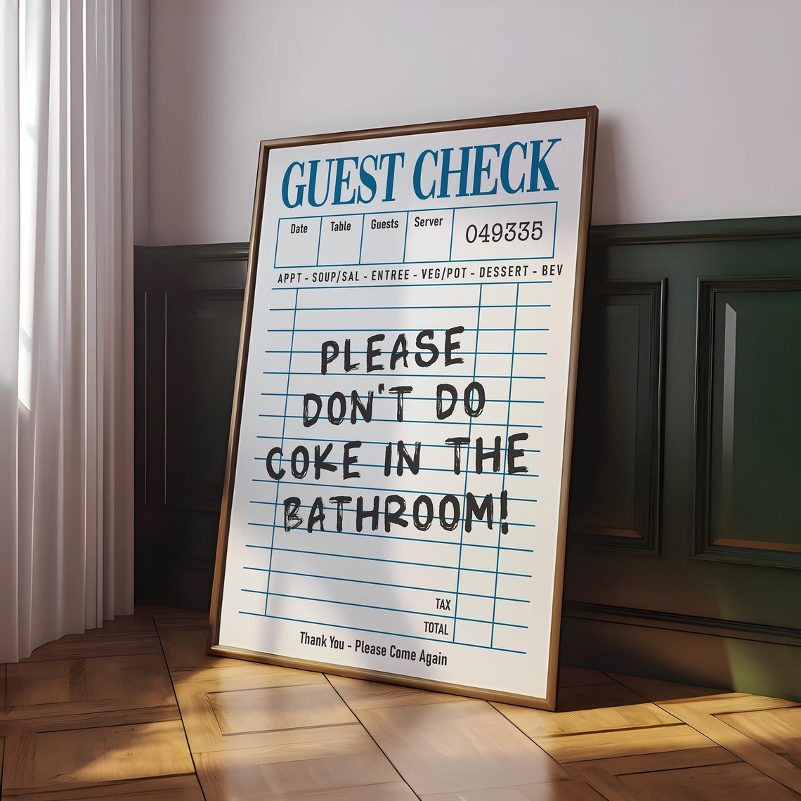 Guest Check Funny Bathroom Poster Retro Diner Receipt Wall Humor