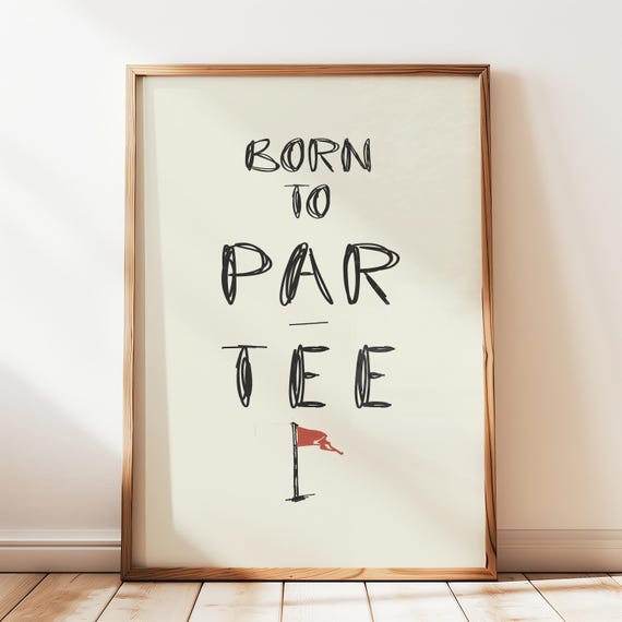 Born To Par Tee Golf Nursery Print Hand Drawn Decor Boho Playroom Sports Boys Room Baby Shower