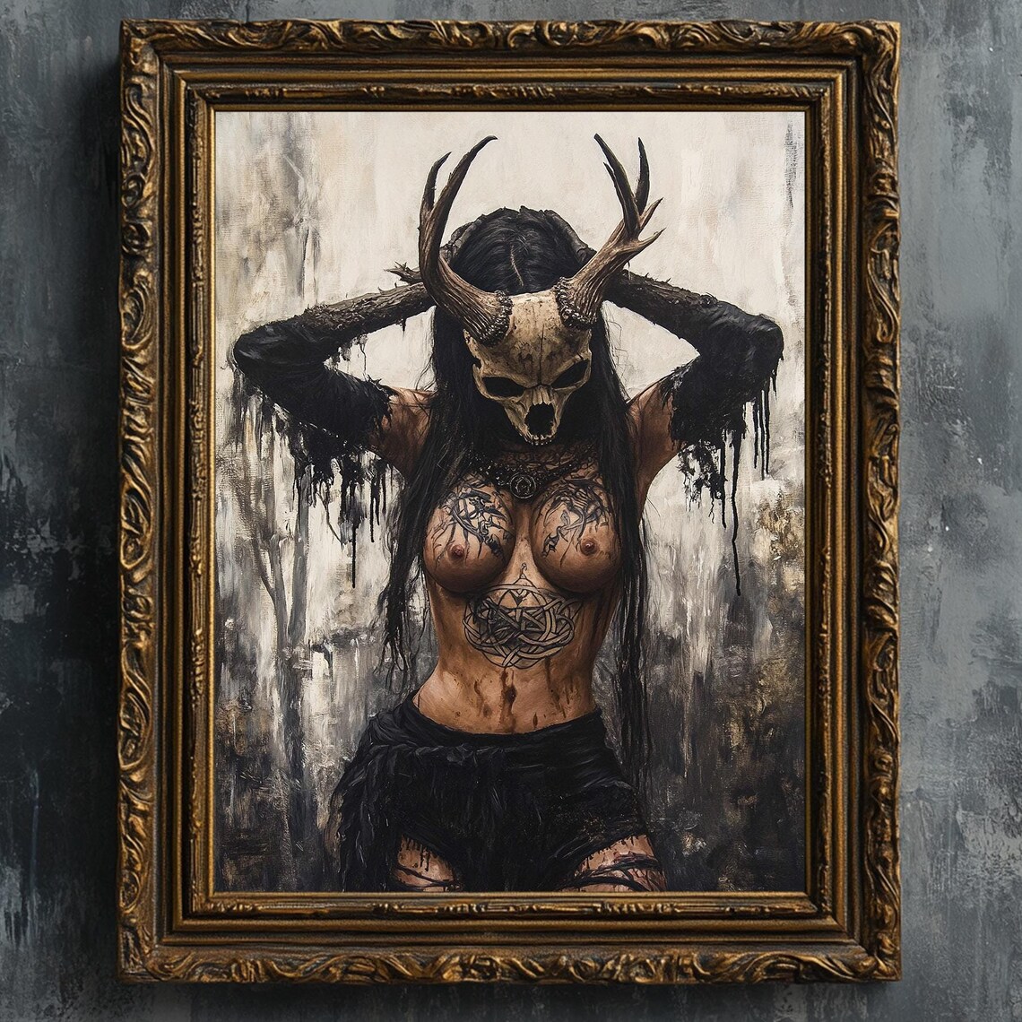Norse Witch Art Print, Creepy Goth Woman