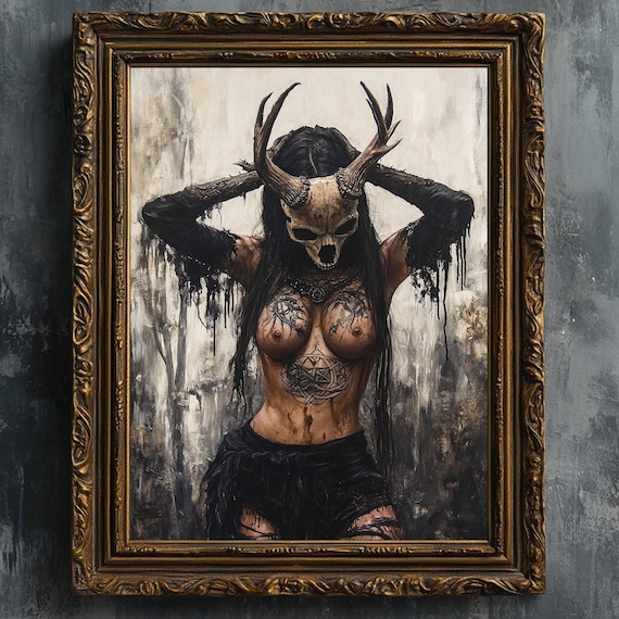 Norse Witch Art Print, Creepy Goth Woman
