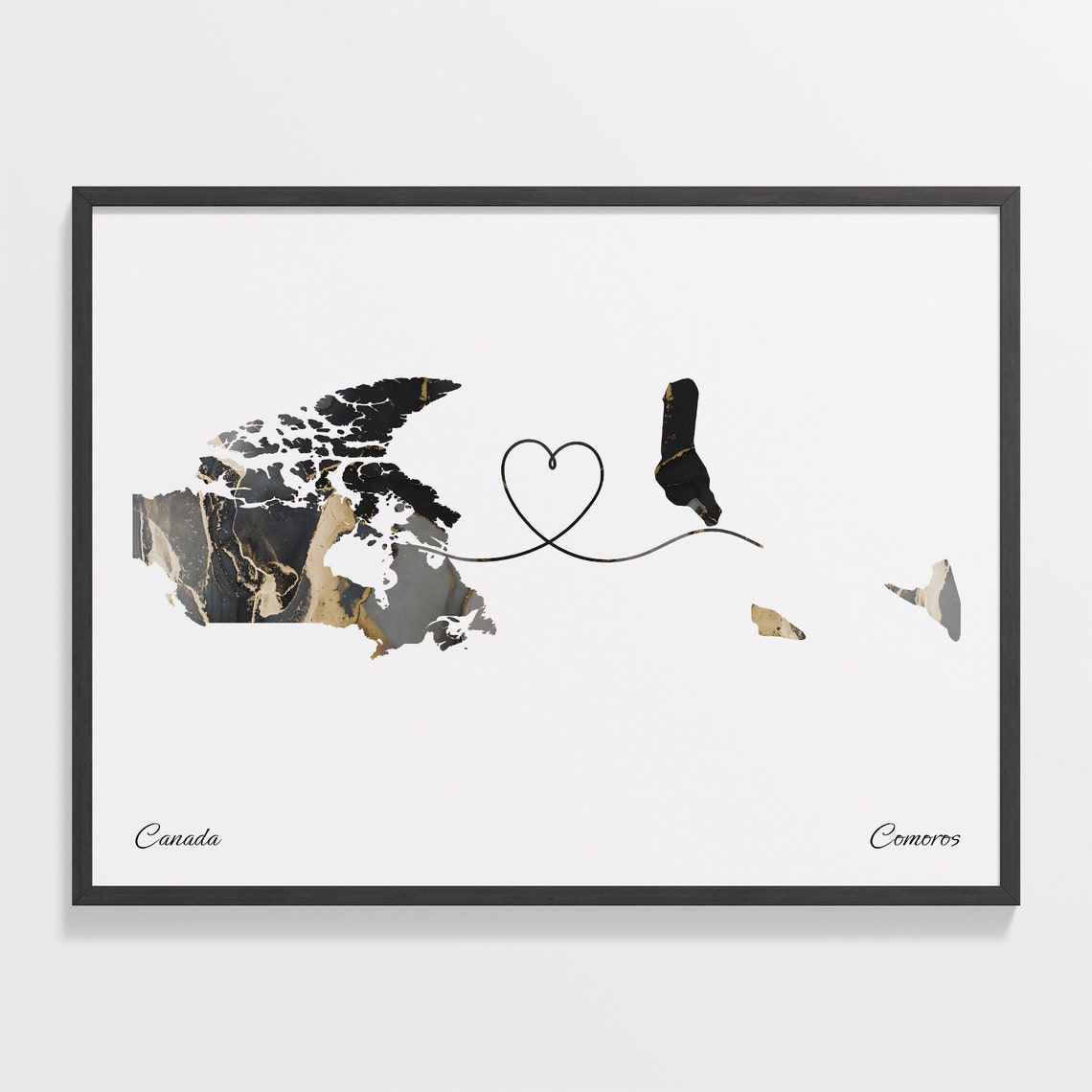 Canada Comoros Marble Map Heart Long Distance Love Gift Poster