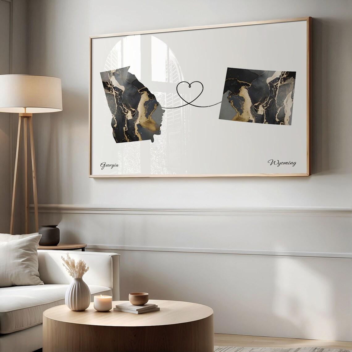 Georgia to Wyoming Two State Long Distance Heart Marble Map Poster - Image 2