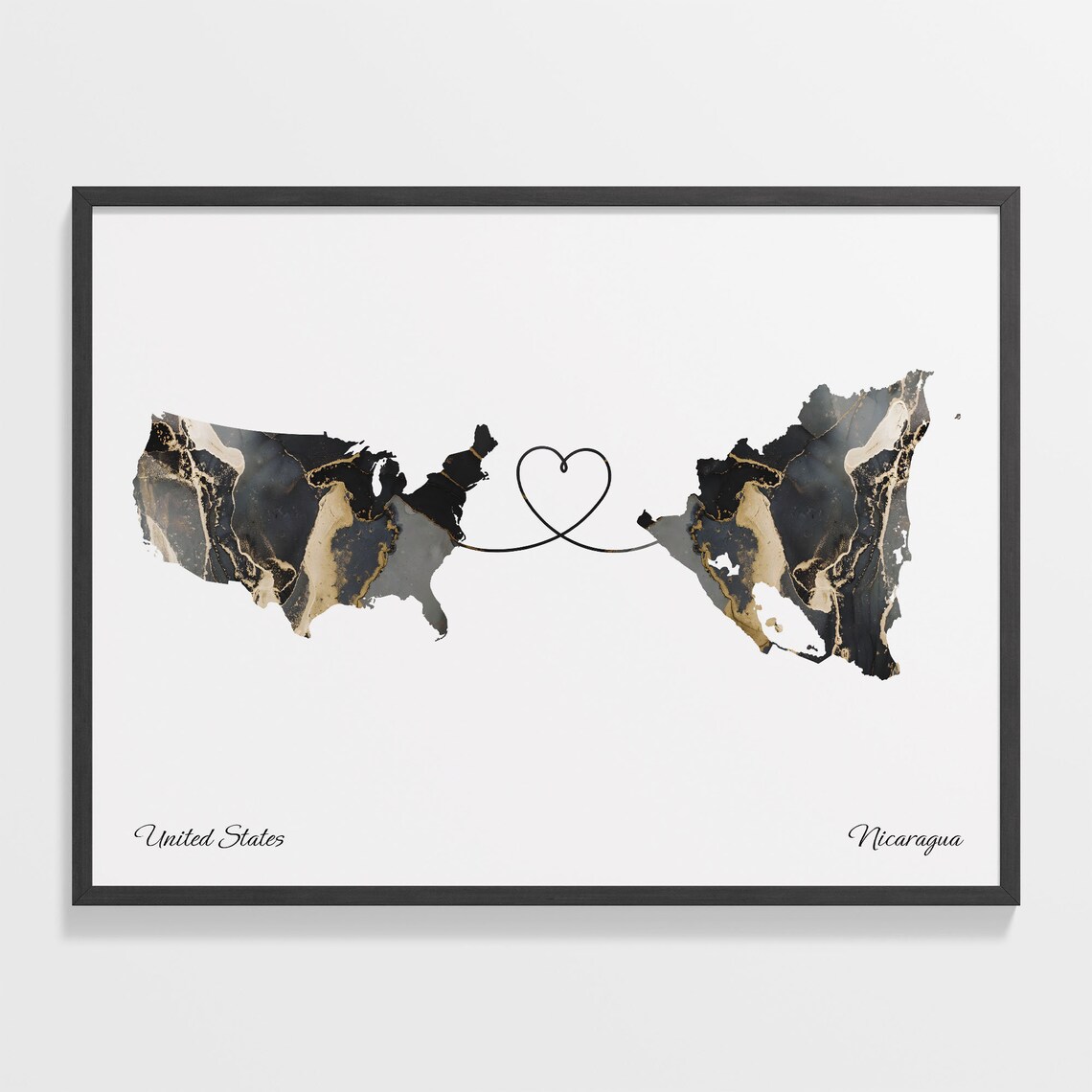 USA to Nicaragua Map Poster, Travel Gift