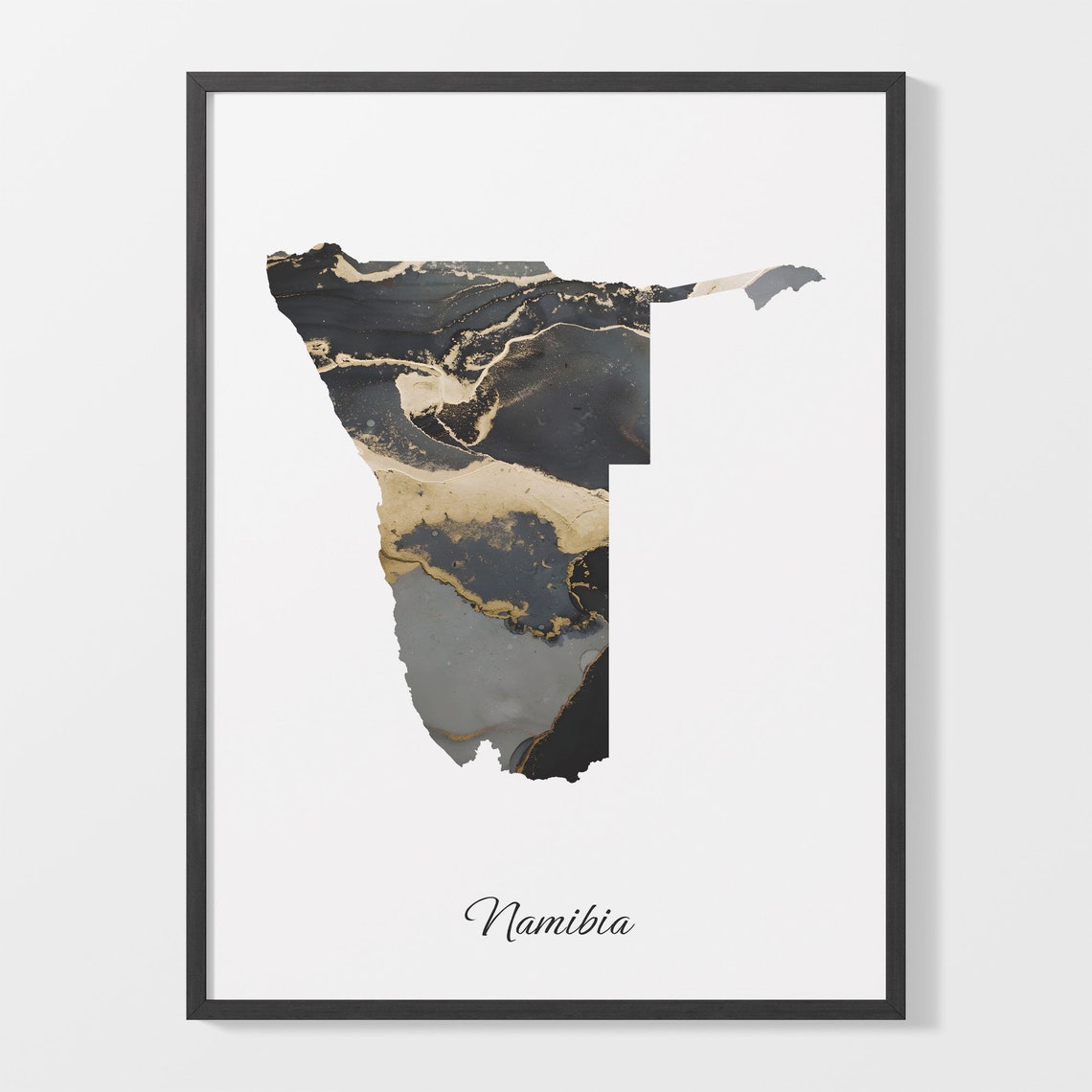 Namibia Black and Gold Marble Country Map Elegant Decor Poster