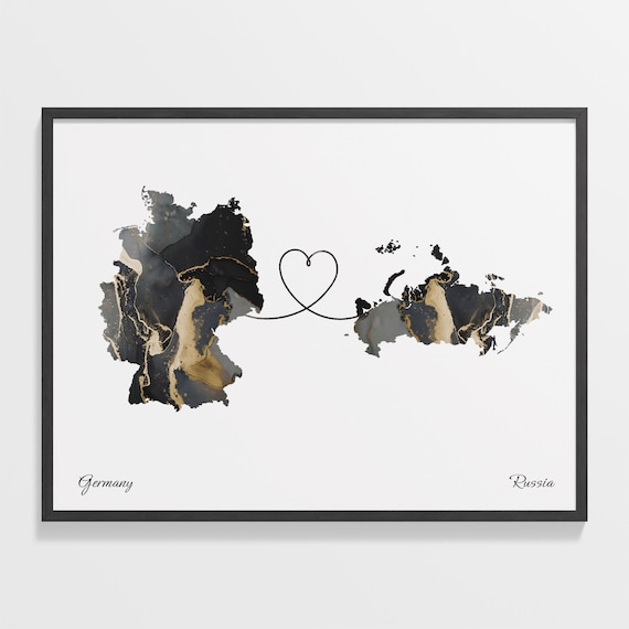 Germany and Russia Marble Heart Map Long Distance Love Poster