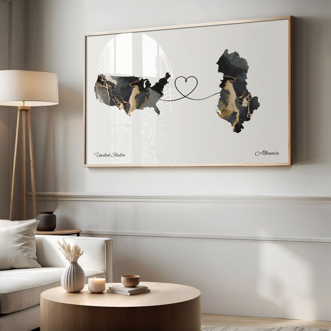USA to Albania Map Poster, Faraway Love Travel Art - Image 2