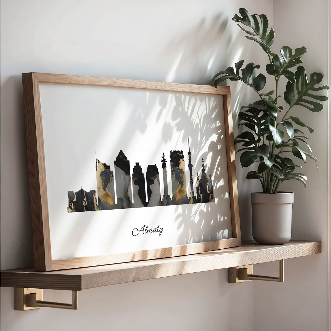 Almaty Kazakhstan Black Gold Marble Skyline Silhouette City Print - Image 3