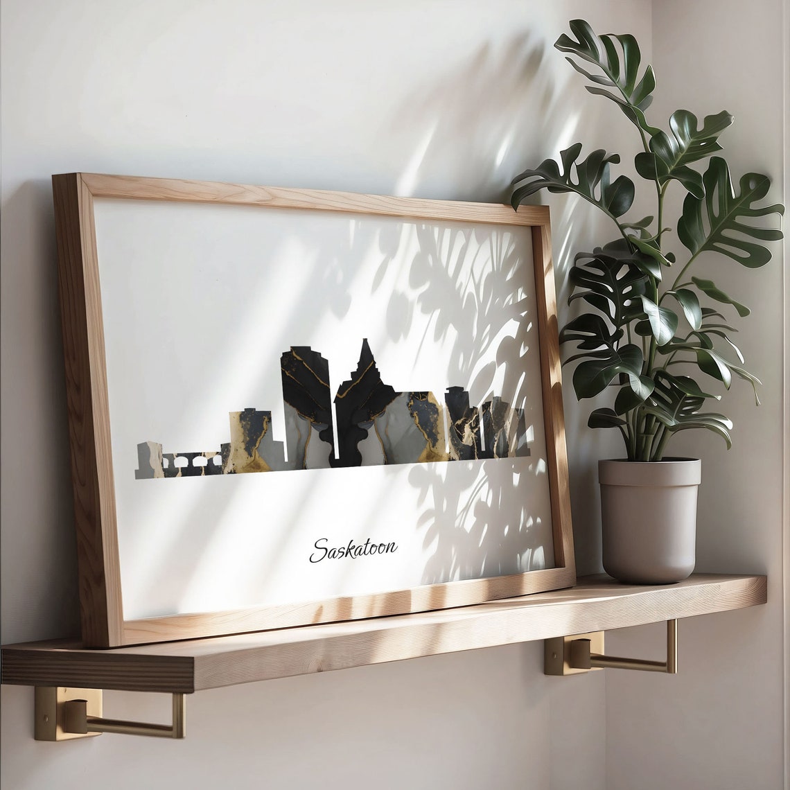 Saskatoon Luxury Black Gold Marble City Skyline Silhouette Poster - Image 3