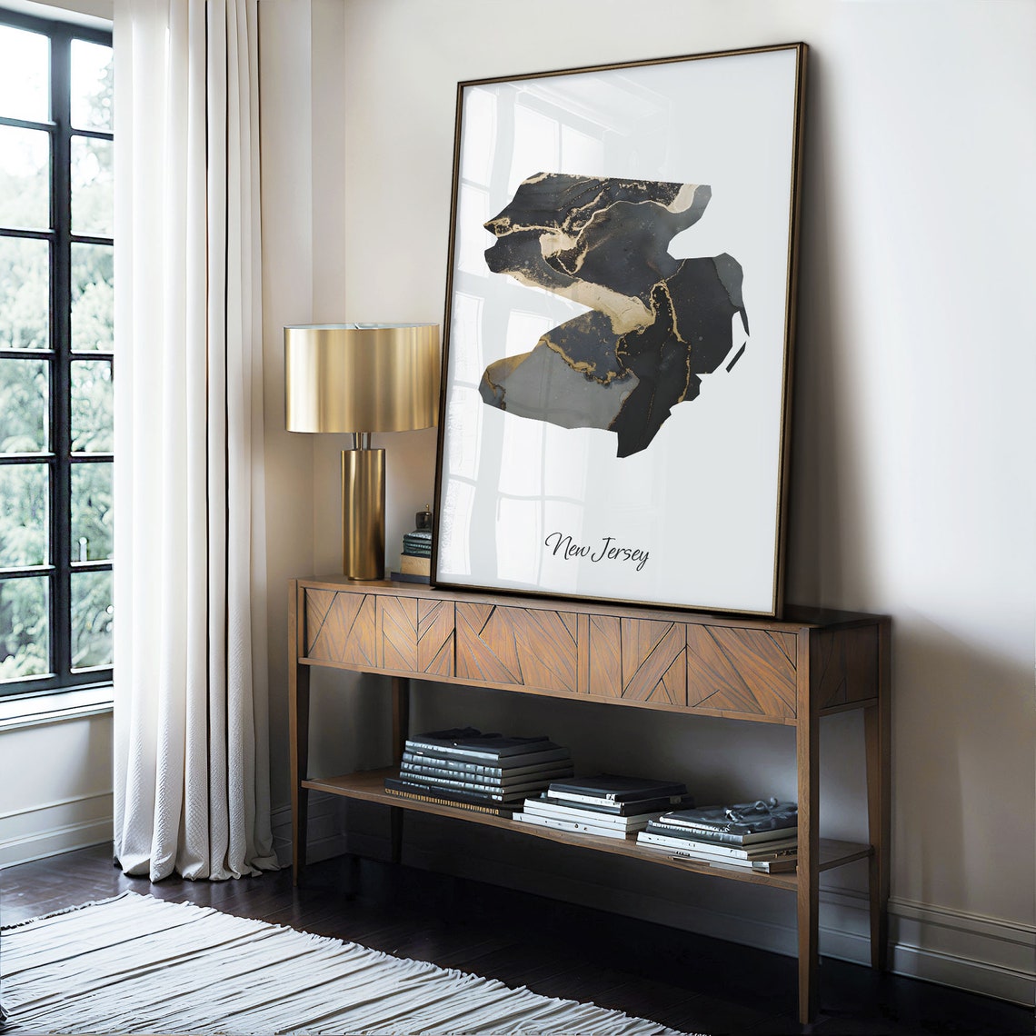 New Jersey State Map Black Gold Marble Elegant Wall Decor Poster - Image 4