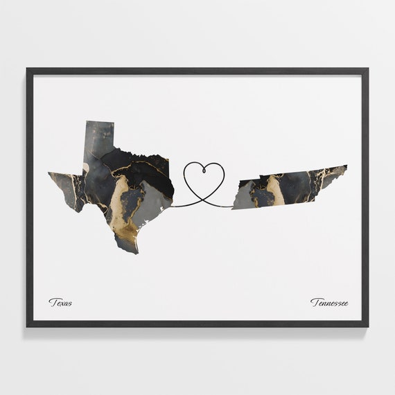 Texas To Tennessee Travel Poster, Two Countries Map