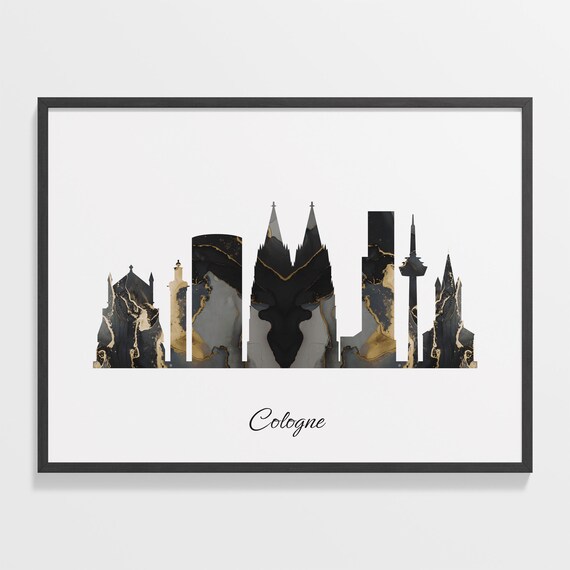 Cologne Luxury Black Gold Marble City Skyline Silhouette Poster
