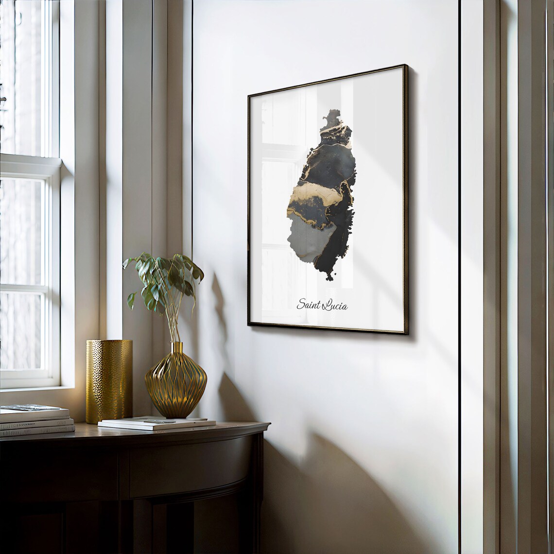 Saint Lucia Stylish Black And Gold Marble Map Luxury Decor Art Poster - Image 3