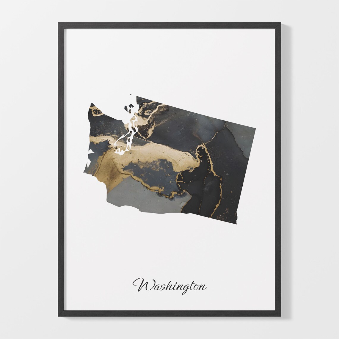 Washington Black And Gold Marble Map Minimalist Elegant Art Poster