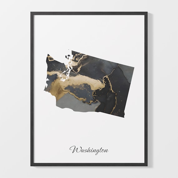 Washington Black And Gold Marble Map Minimalist Elegant Art Poster