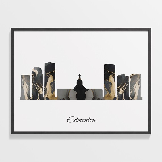 Edmonton Canada Black Gold Marble Skyline Silhouette Art Poster