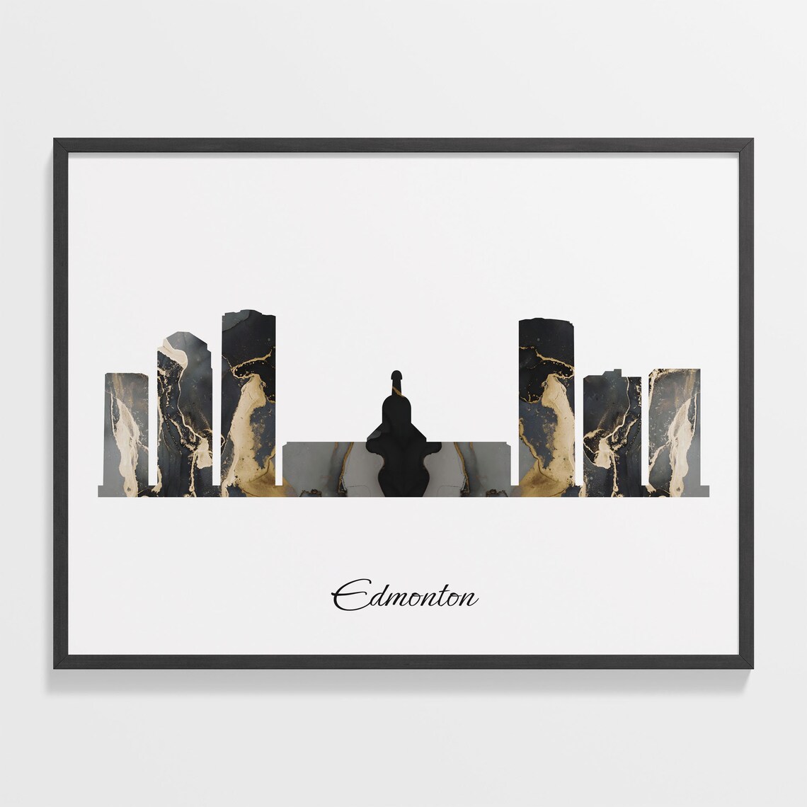 Edmonton Canada Black Gold Marble Skyline Silhouette Art Poster