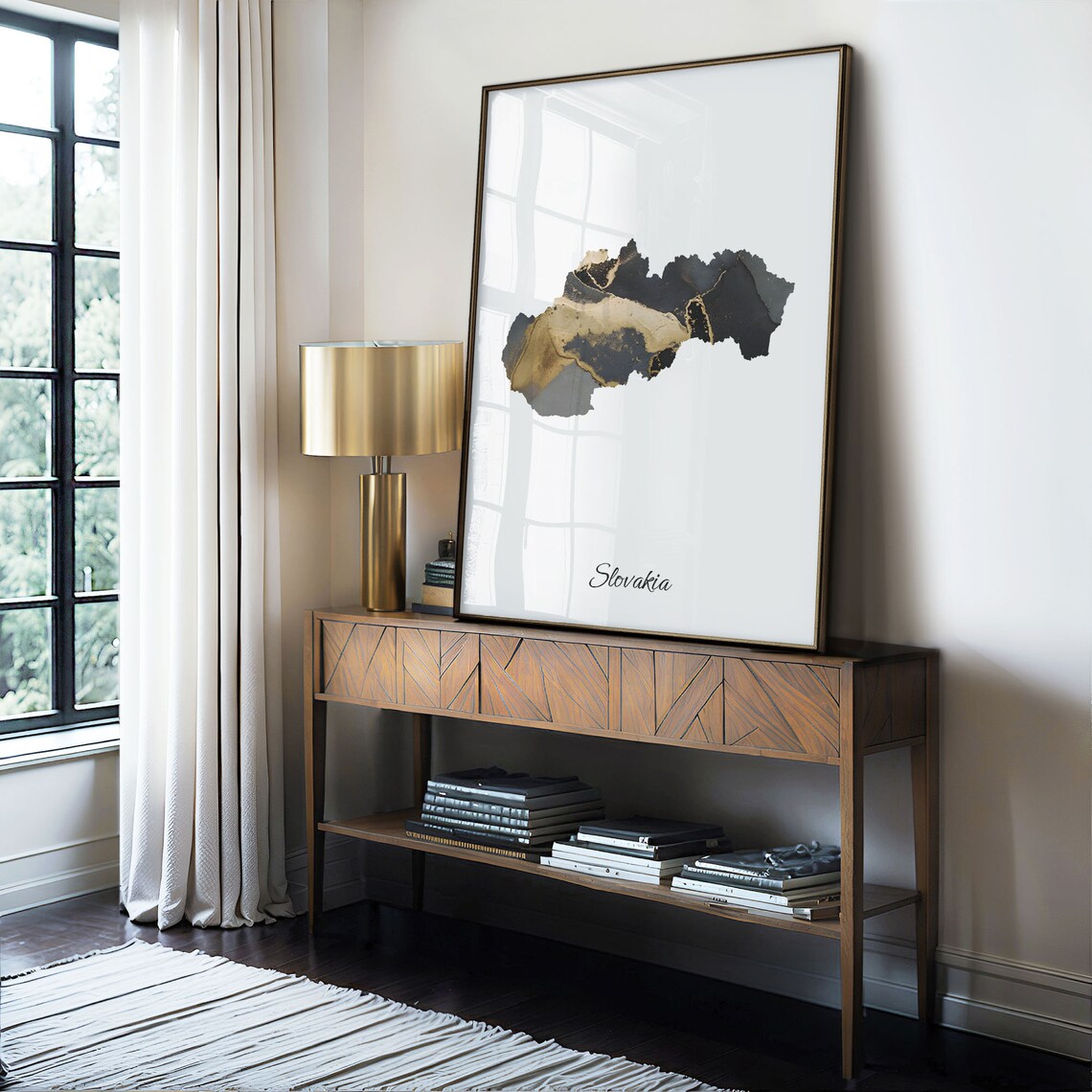 Slovakia Elegant Country Map Black Gold Marble Minimalist Poster - Image 4
