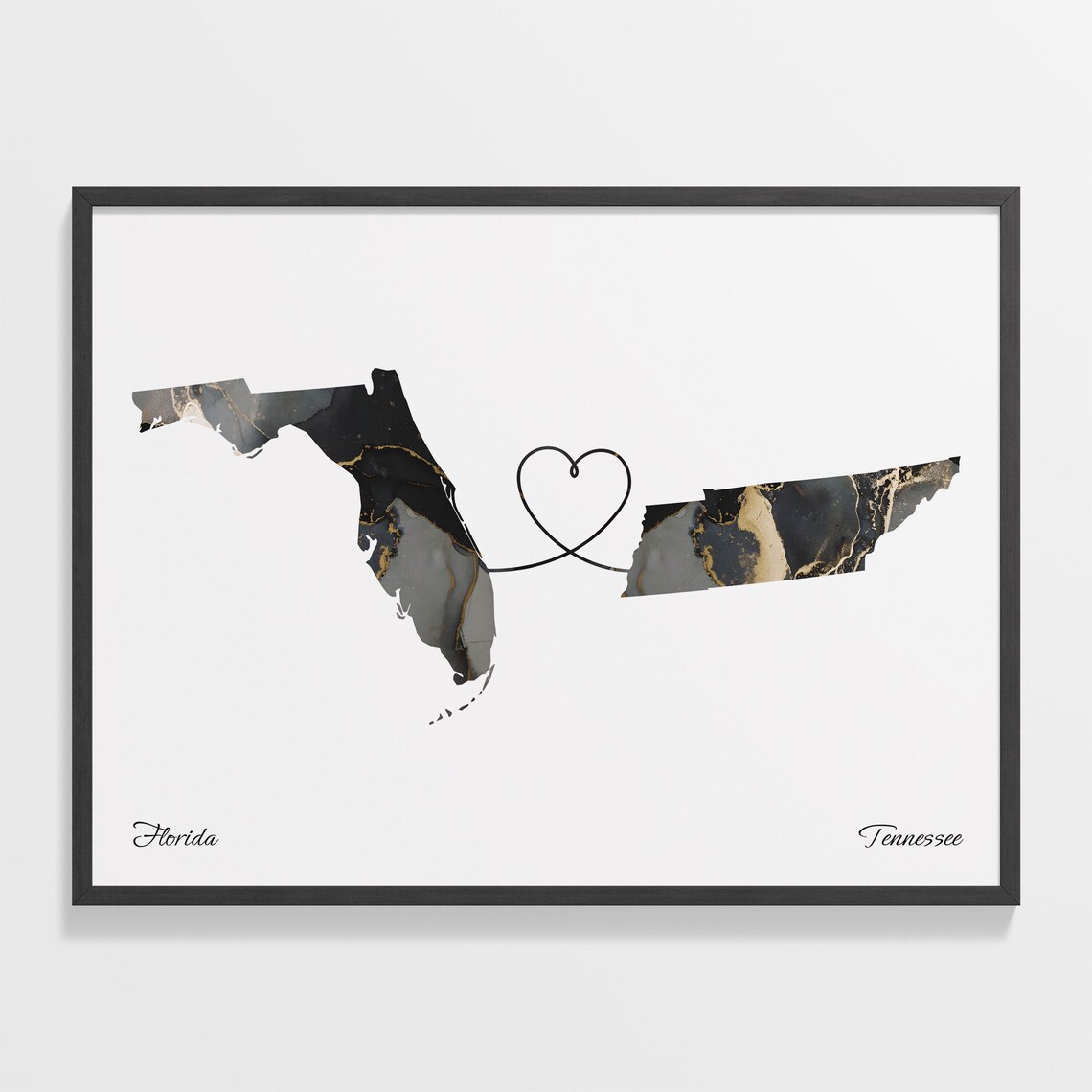 Florida To Tennessee Map Poster, Travel Art Print