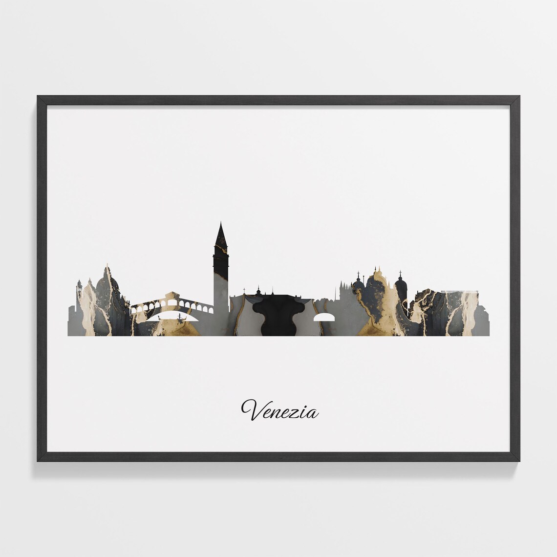Venezia Italy Black and Gold Marble Skyline Silhouette Art Poster