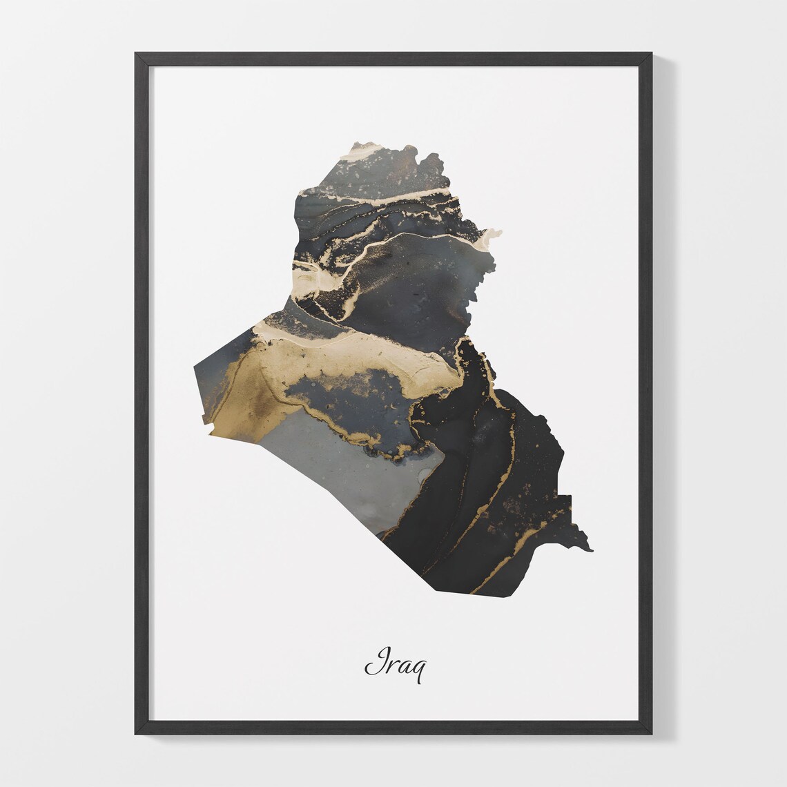 Iraq Black and Gold Marble Country Map Modern Elegant Decor Poster