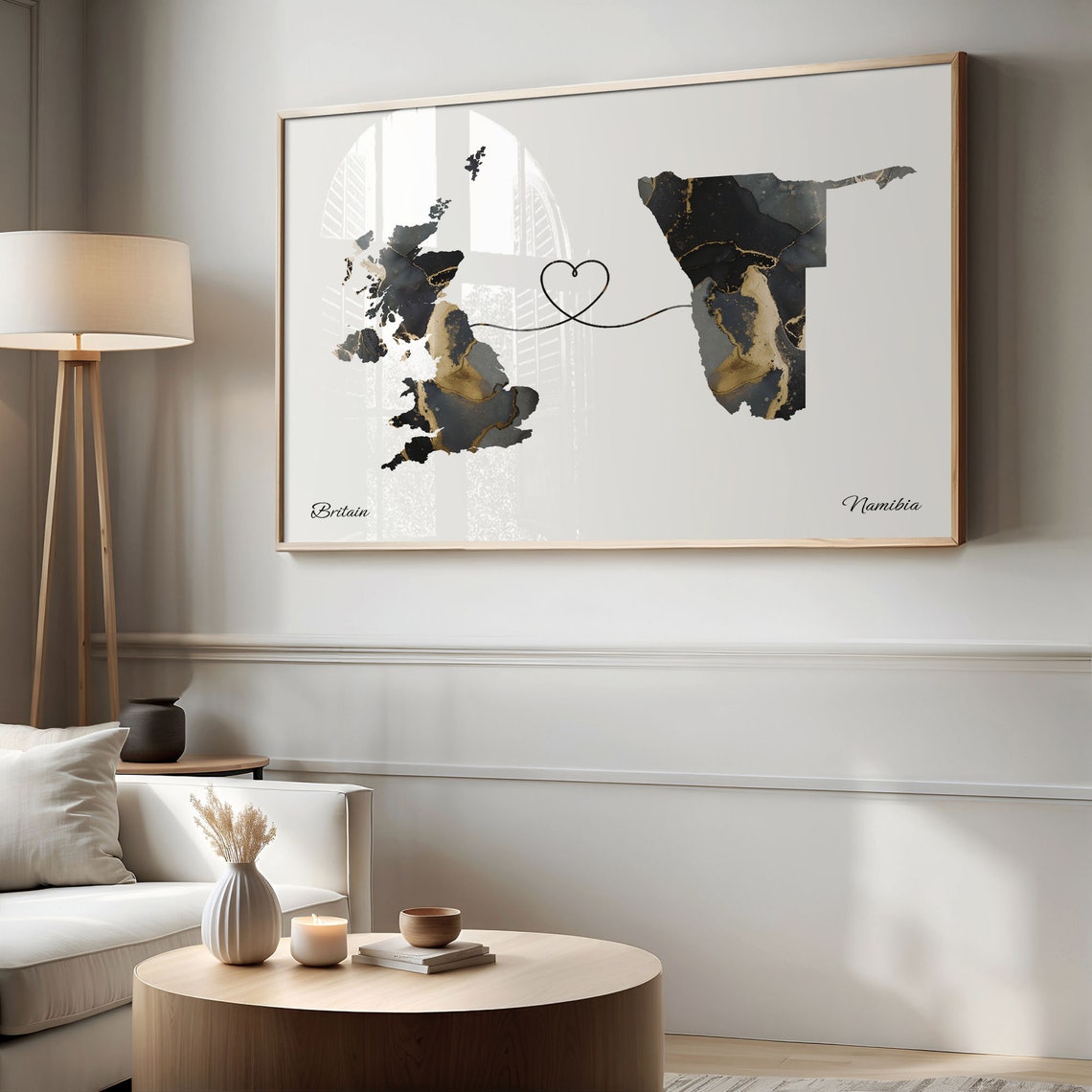 Britain and Namibia Heart Connection Black and Gold Marble Poster - Image 2