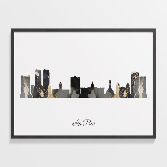 La Paz Luxury Black Gold Marble City Skyline Silhouette Poster