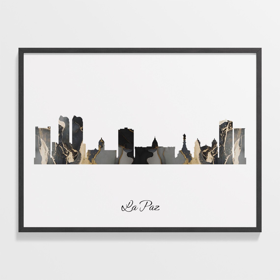 La Paz Luxury Black Gold Marble City Skyline Silhouette Poster