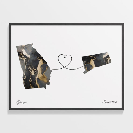 Georgia To Connecticut Print Connecticuter Gift Marble Two Countries Map Poster Travel Art Moving Away Map C22 1565