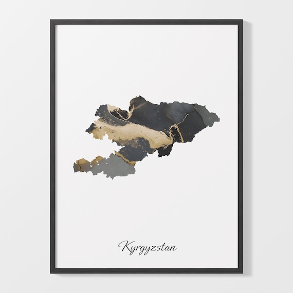 Kyrgyzstan Stylish Black And Gold Marble Map Luxury Decor Art Poster