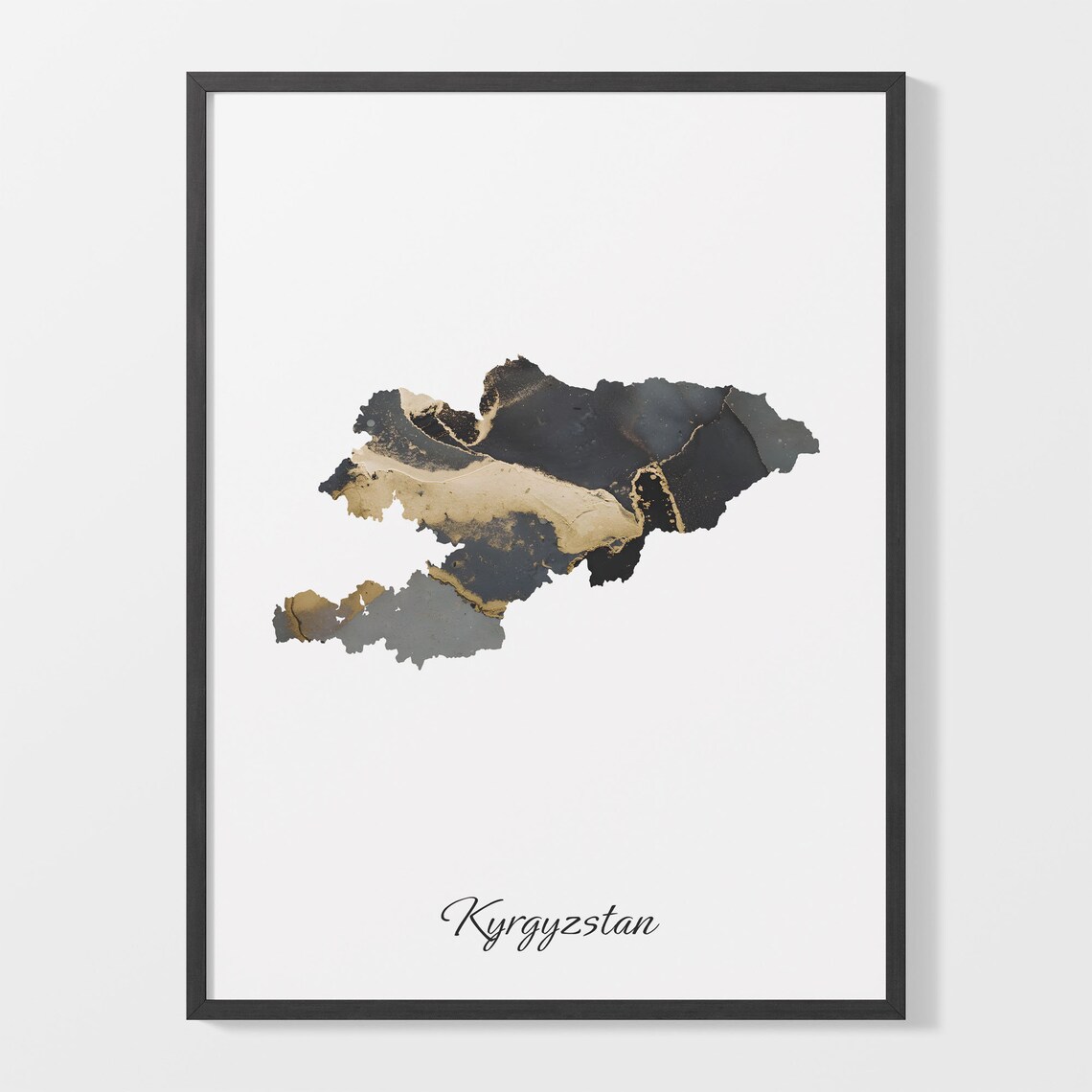 Kyrgyzstan Stylish Black And Gold Marble Map Luxury Decor Art Poster
