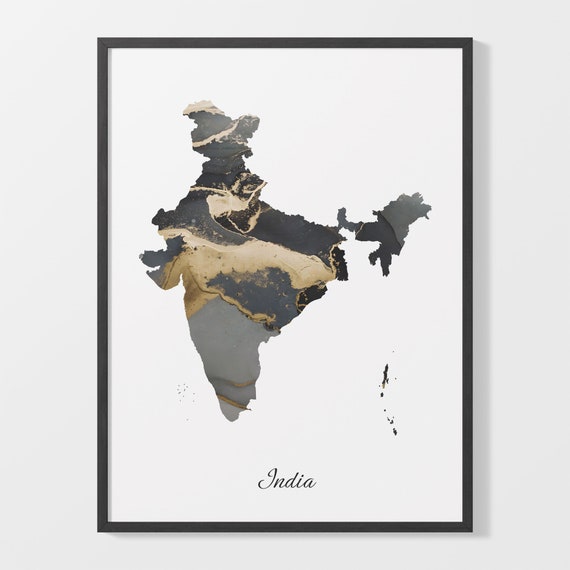 India Map Art Print, Elegant Black And Gold