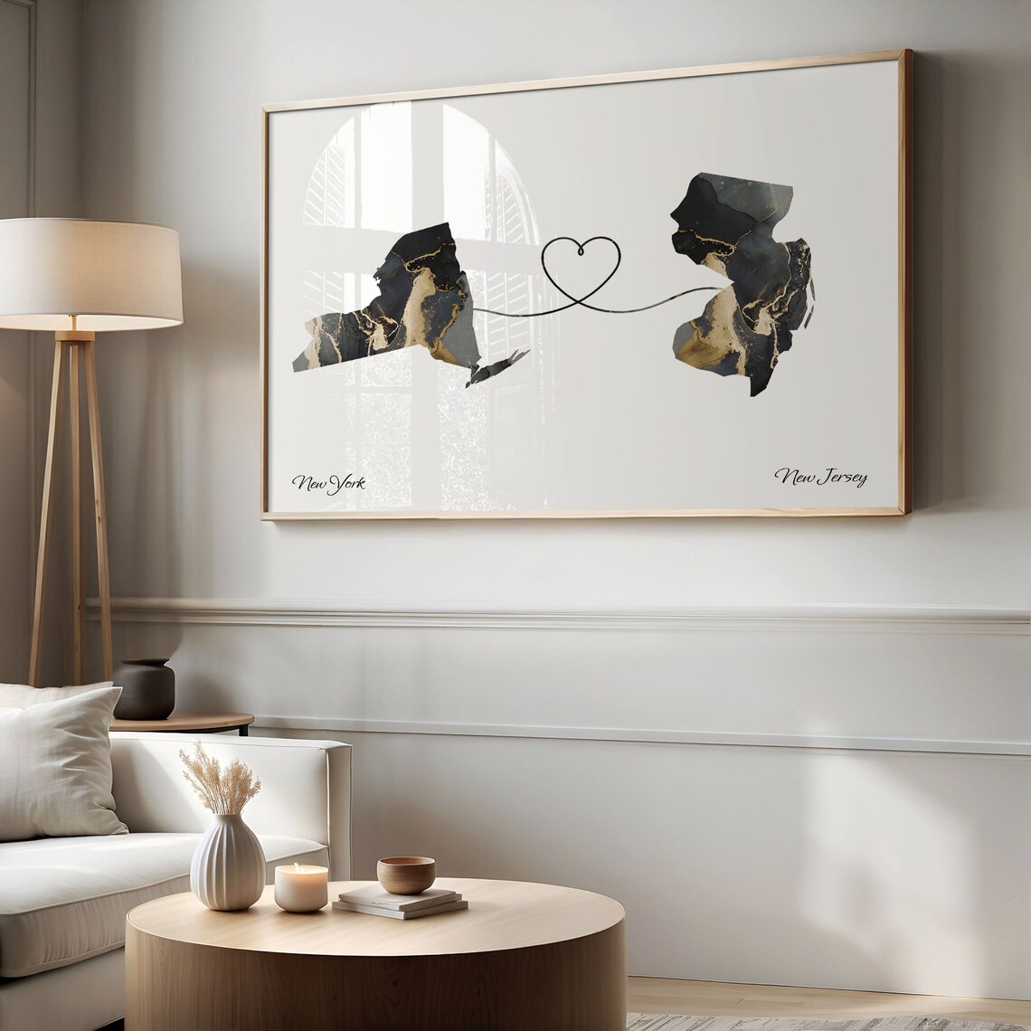 New York to New Jersey Marble State Map Heart Long Distance Connection Poster - Image 2