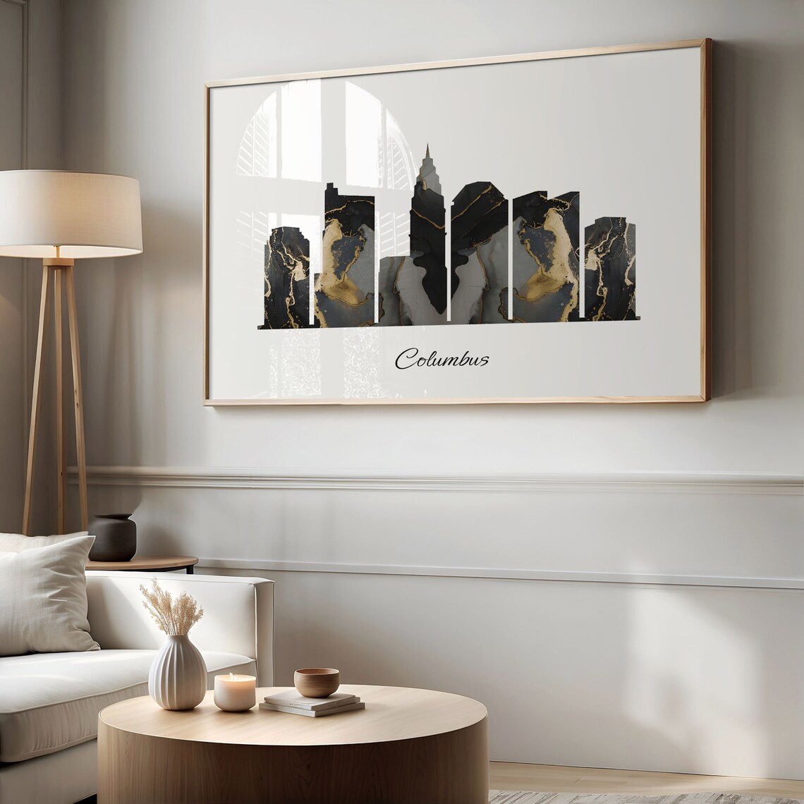 Columbus Black Gold Marble Skyline Silhouette Cityscape Poster - Image 2