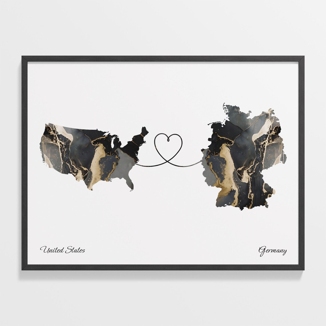 USA to Germany Marble Two Countries Map Poster
